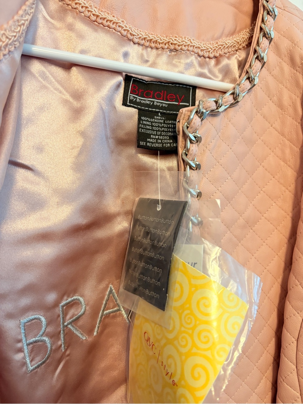 Quilted Pink Chain-Trim Leather Jacket - Picture 2 of 2